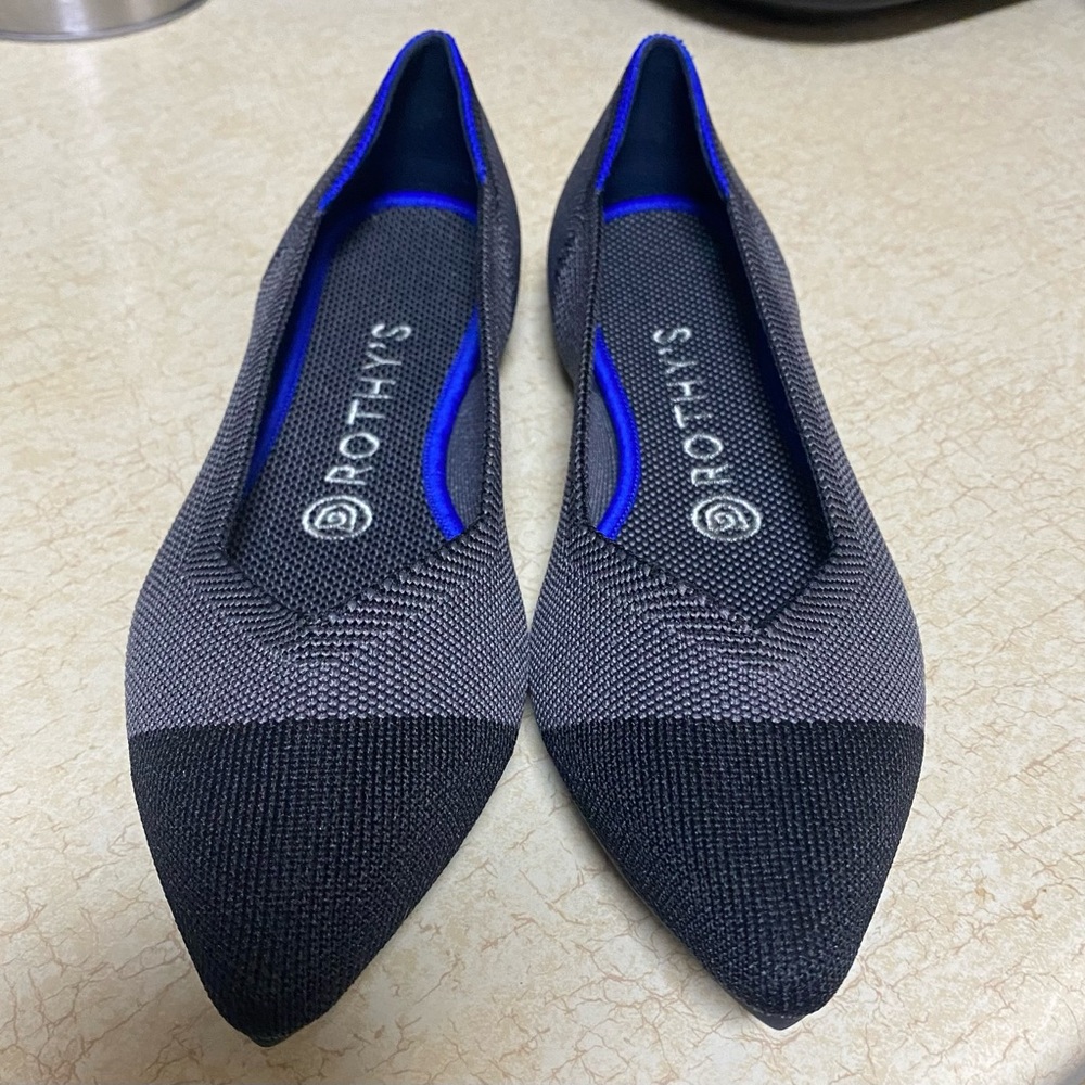 Rothy’s Point ~ Charcoal Gray & Black Cap Toe Flats